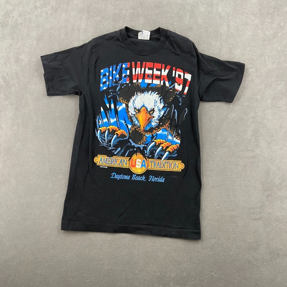 VTG‎ 1997 Softee Daytona Beach Bike Week T Shirt Sz S Black Eagle Single Stitch
